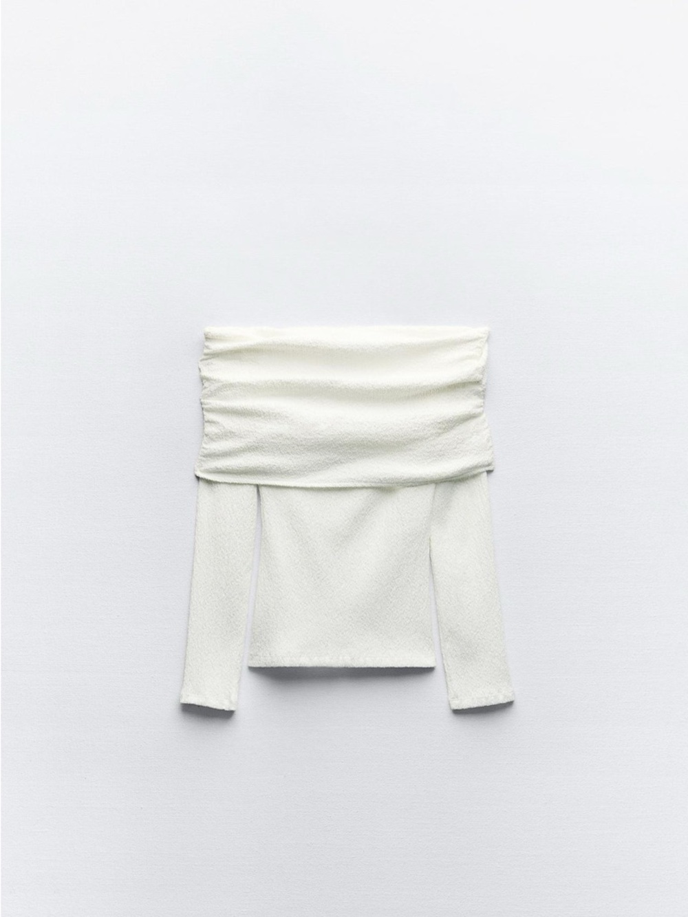 ZARA Off-Shoulder Textured Long Sleeve Top in Ecru Size M